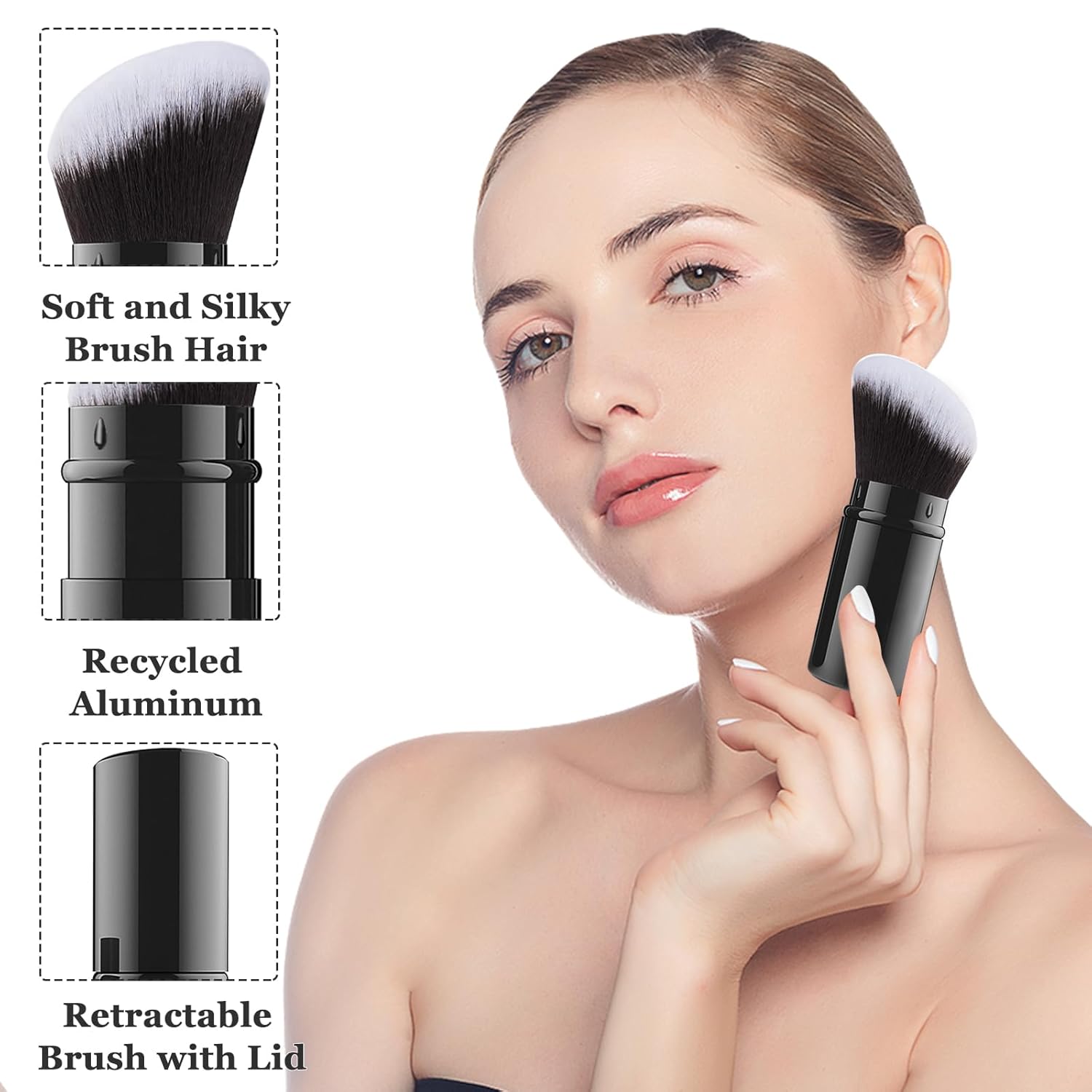 Falliny Retractable Makeup Brush, Angled Kabuki Powder Foundation Sunscreen Makeup Brush, Travel Face Blush Brush with Cover for Blush, Bronzer, Buffing, Concealer, Highlighter,Powder Cosmetics-Velvo Beauty