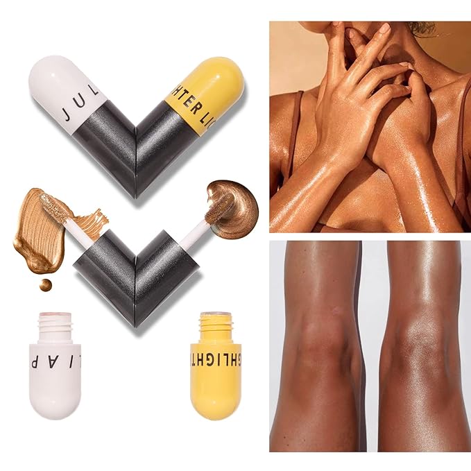 AKARY Liquid Highlighter Makeup for Face Body, Contour Foundation Illuminator Boom Stick, Two-color Highlight Shade Longwear Shimmer Glow Makeup, Valentine's Day gift (02 Sakura Powder + Warm Brown)-Velvo Beauty