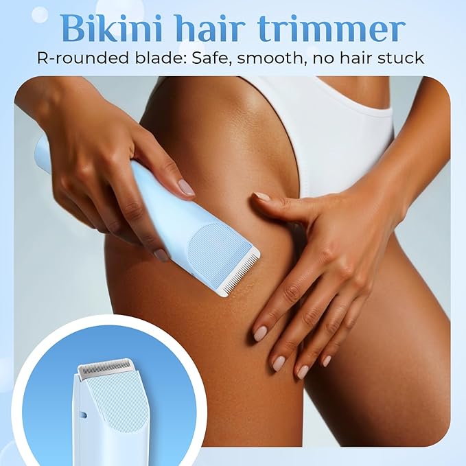 2025 New 2-in-1 Electric Bikini Trimmer for Women - Dual Head Electric Razor,Waterproof Painless Bikini Shaver, Pubic Hair Trimmer for Private Area & Body Hair, Blue-Velvo Beauty