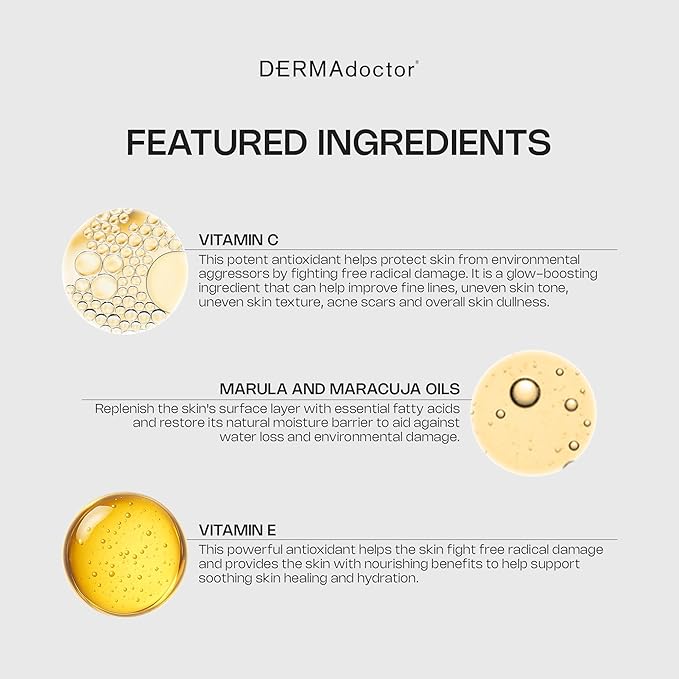 DERMAdoctor Night Face Oil Toner Anti-Aging Hydrating - 20% Vitamin C Ester, Vitamin E, Ferulic Acid, & Marula Oil for Face | Concentrated Vitamin-C Ester Facial Oils | Dermatologist Formulated - 1 Oz-Velvo Beauty