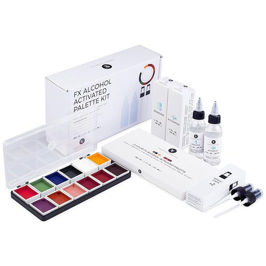 FX Alcohol-Activated Palette, Activator, and Remover Kit, Professional SFX Makeup Set Multicolor-Velvo Beauty