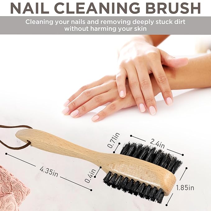 Takavu Nail Brush Black Boar Bristles, Natural Wood Handle, Nail Cleaning Brush for Scrubbing Fingernail Toenail Hand Feet, Dual Sided for Regular Manicure Nail Care Hygiene-Velvo Beauty