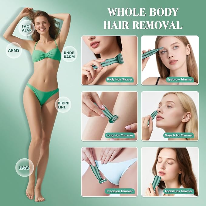 Electric Razor for Women,6 in 1 Women's Bikini Trimmer Shaver for Women & Men Pubic Hair, Private Area, Legs, Eyebrow,Face, Nose, Eyebrow, Body Hair Removal IPX5 Waterproof Wet & Dry-Velvo Beauty