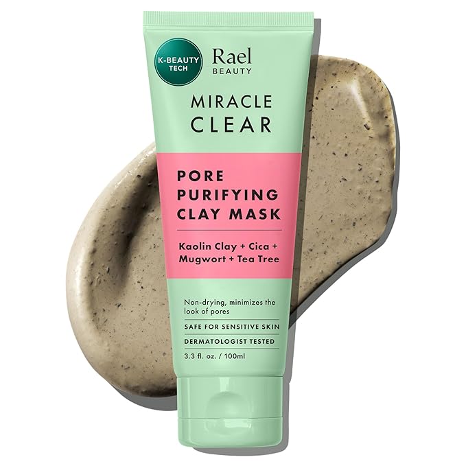Rael Blackhead Remover, Miracle Clear Clay Mask, Exfoliating Face Wash, Pore Minimizer, Gentle and Hydrating, with Tea Tree, Vegan, Korean Skin Care (3.3 fl oz)-Velvo Beauty