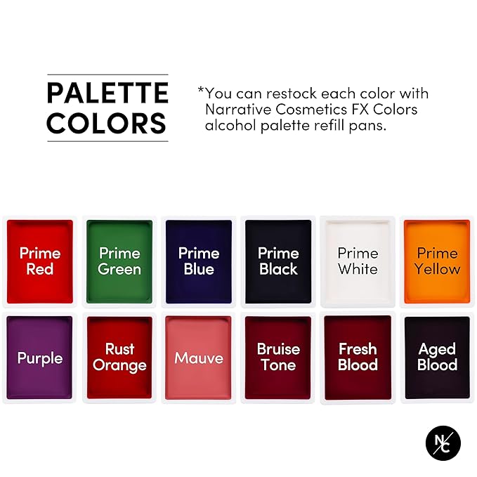 FX Alcohol-Activated 12 Colors Makeup Palette, Highly Pigmented Professional Makeup for the Stage, Film, Costumes, Cosplay, SFX, Performance Arts-Velvo Beauty