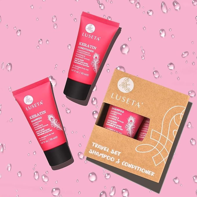 Luseta Keratin Shampoo Full + Travel Size Shampoo + Conditioner Set for Color Treated Damaged & Dry Hair, Keratin Hair Treatment for Smoothing& Nourishing (2x16.9 FL Oz + 2x1.01 FL Oz)-Velvo Beauty