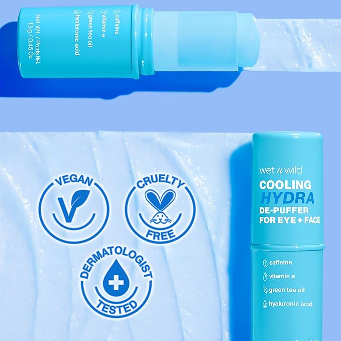 wet n wild Cooling Hydra De-Puffer, Soothing Face Makeup Primer Stick with Vitamin E & Caffeine, Instant Skin Refreshments for All Skin Types and Complexions, Vegan & Cruelty-Free-Velvo Beauty