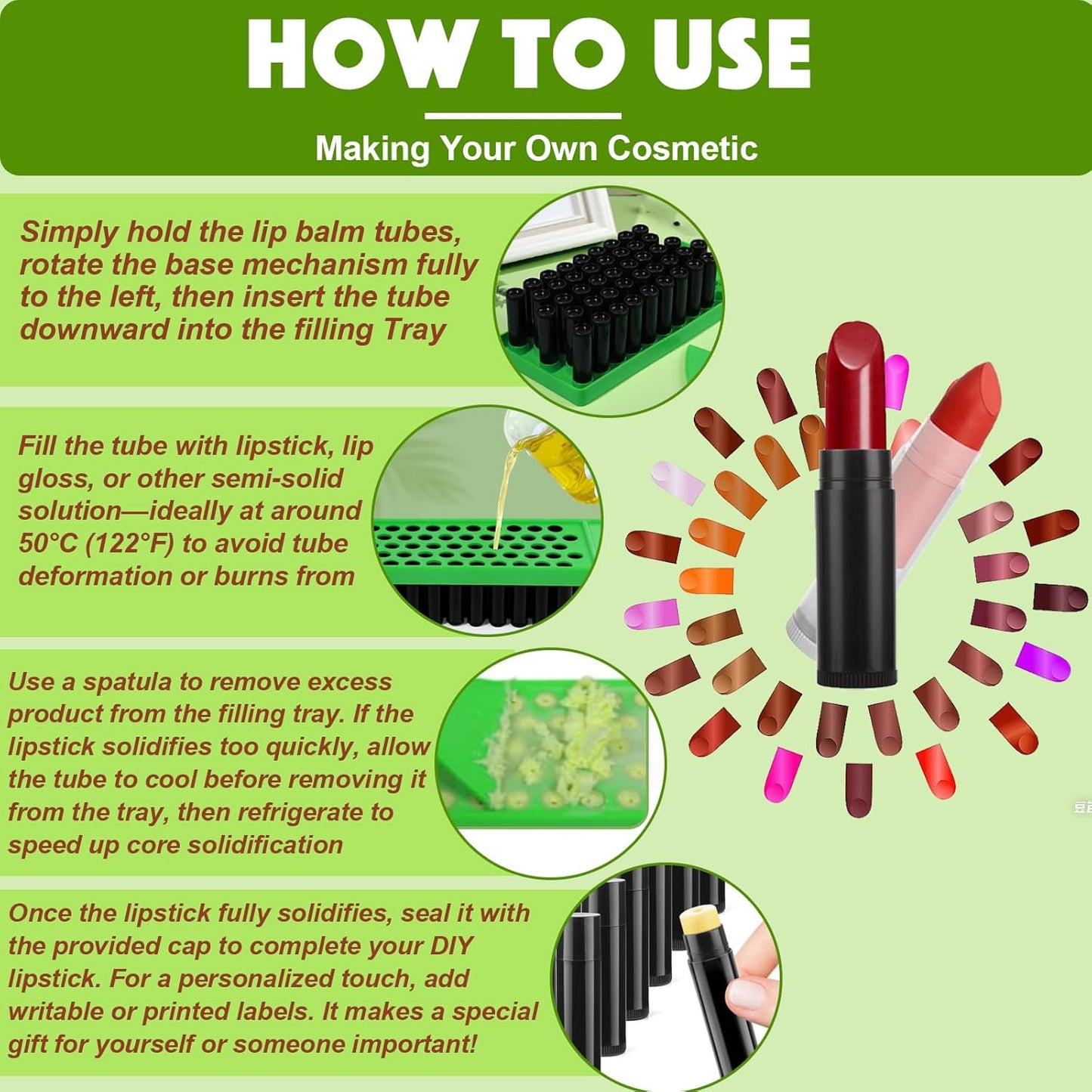 Lip Balm Tubes with Filling Tray and Spatula, 60 Empty Lip Balms Containers with Caps (Clear+Black), 60 Writeable and 60 Printed Stickers, BPA Free, Make Natural Lip Balm Kit for DIY-Velvo Beauty