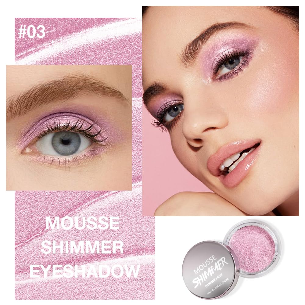 Cream Glitter Soft Pink Shimmer Metallic Eyeshadow Palette Makeup, Natural Single Mini Instant Holographic Eyeshadow For Women, Sombras Crema Para Ojos, Talc, Paraben & Cruelty Free-Velvo Beauty