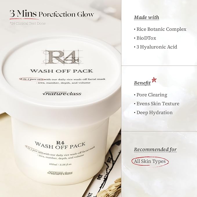R4 Rice Wash Off Facial Mask – 4-in-1 Pore Care, Deep Cleansing, Hydrating, Exfoliates, Pore Sebum Clearing, Gentle Exfoliating Korean Skincare 3.38 Fl Oz-Velvo Beauty