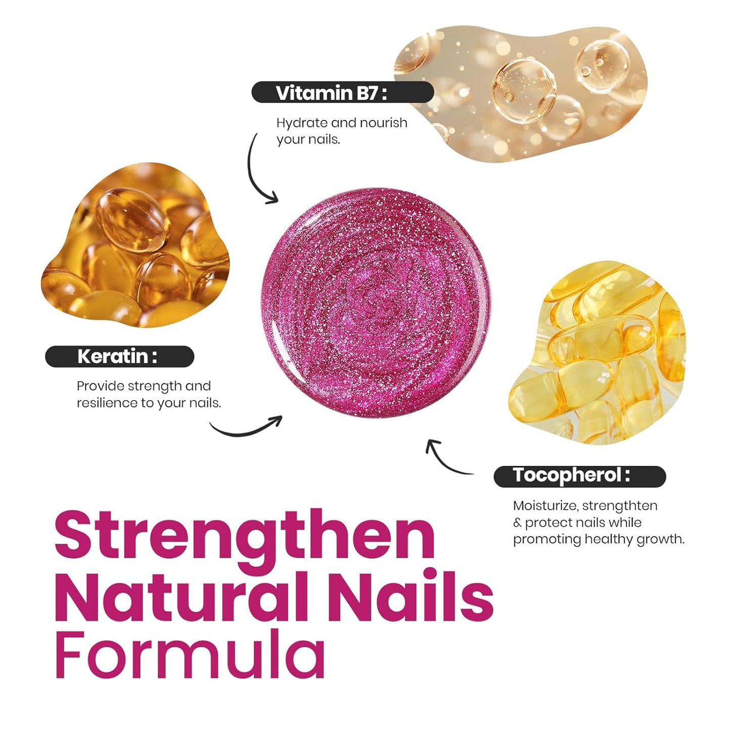 Beetles Hot Pink Nail Polish 15ml, Valentines Day Gifts for Women Fast Drying & Long Lasting Glitter Nail Polish Pink Nail Lacquer Glossy for DIY Nail Salon-Quality Results-Velvo Beauty