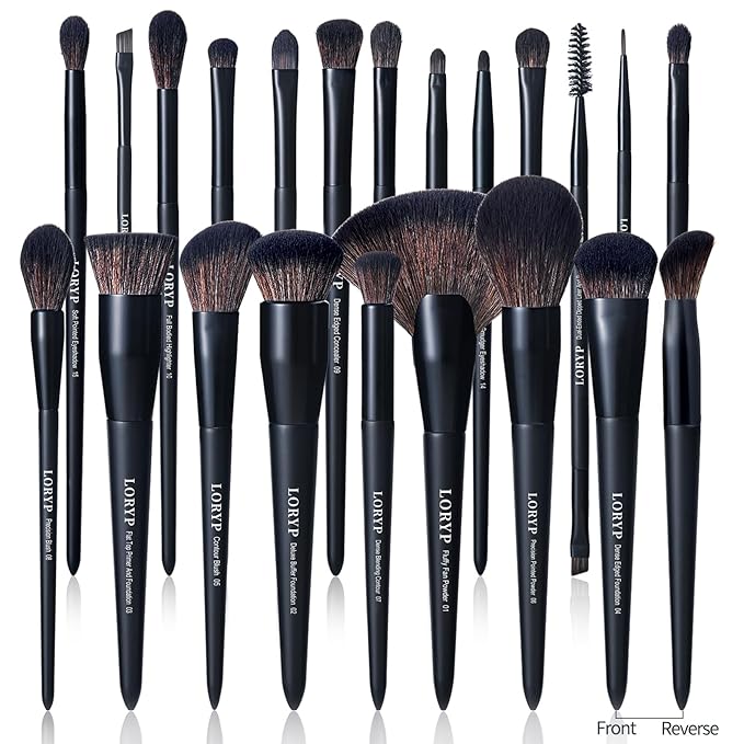 LORYP Black Makeup Brushes Set 21Pcs Powder Blush Foundation Concealer Highlighter Brush Vegan Pro Face and Eye Brush Kit-Velvo Beauty