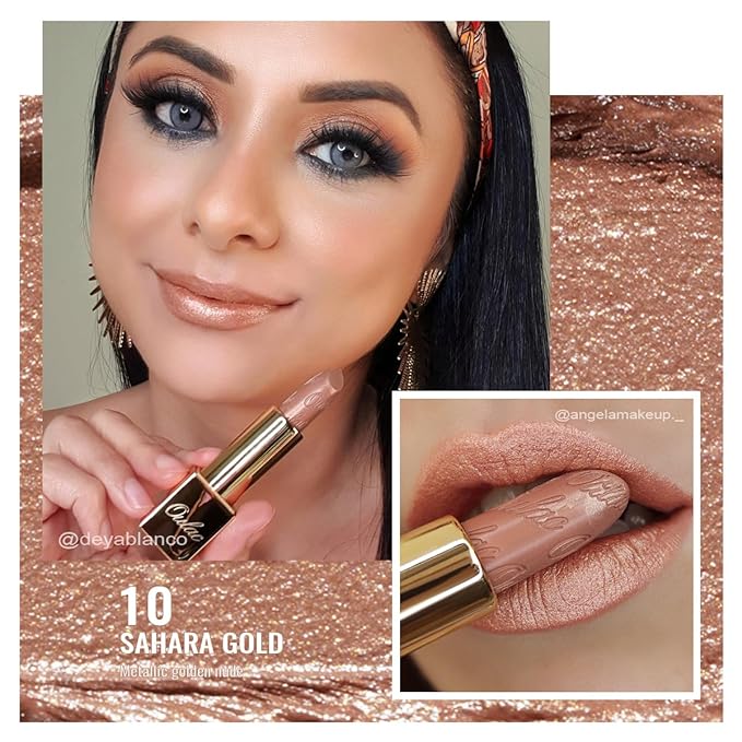 Oulac Metallic Brown & Nude Lipstick Set - 2PCS Vegan Lightweight Hydrating Formula with High Impact Lip Color for Full Coverage Lip Makeup, Christmas Gifts for Women, 08+10-Velvo Beauty