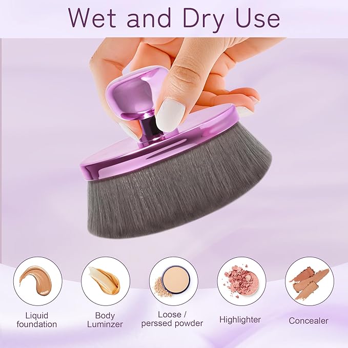 Extra Large Body Makeup Brush For Self Tanner, Leg Makeup &Bronzer Blend,116mm Oval-headed Kabuki Brush Provides More Even &Pretty Application, Sunscreen Face& Back Makeup Brush, Wet&Dry Use- Purple-Velvo Beauty