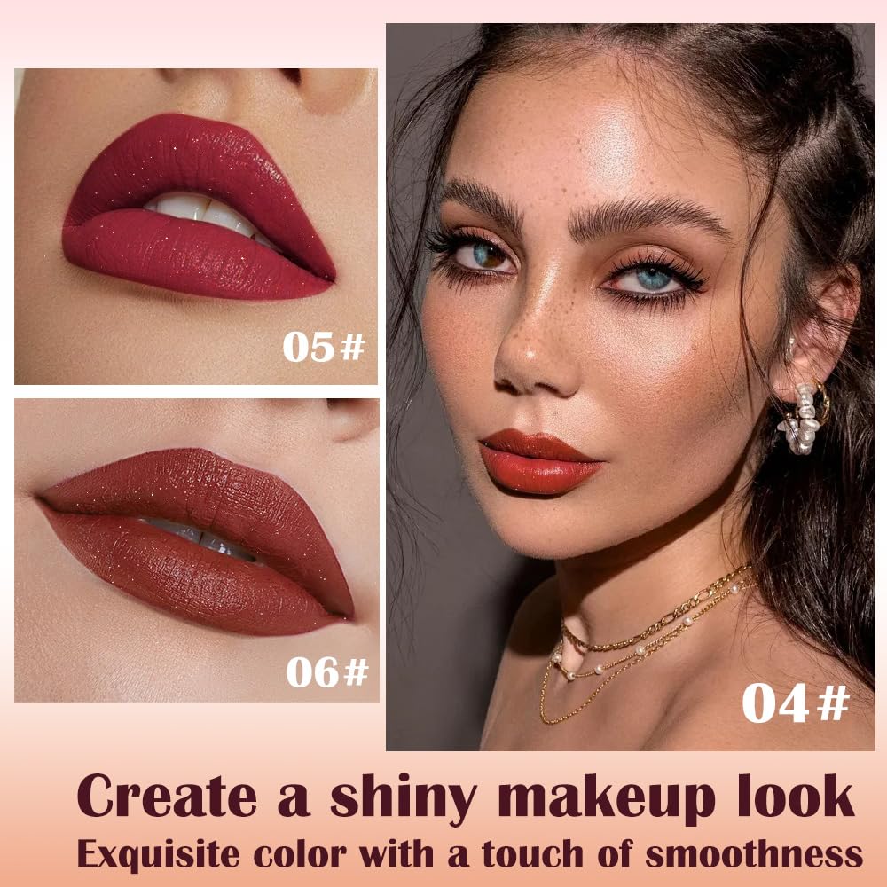 3Pcs Metallic Lipstick for Women,Lightweight Shimmer Frosted Lipstick,Glitter Lip Gloss Stain Long Lasting Waterproof Smudge Proof 24 Hour Full Coverage Lip Makeup,Vegan(04,05,06)-Velvo Beauty