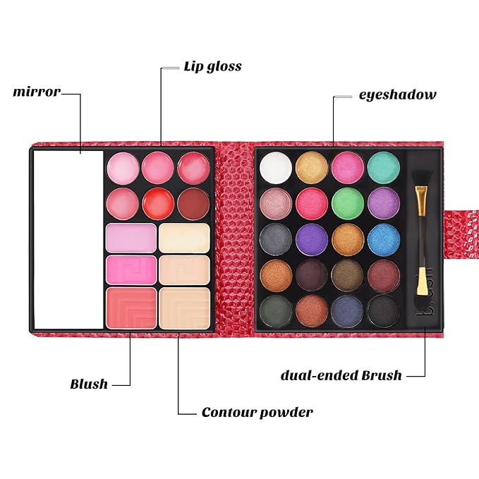 Boobeen All in 1 Makeup Palette kit - Colorful Eye Shadow Palette, Lip Gloss, Blush and Contour Powder to Define Face Shape, with Mirror&Brush, Make Up Gift for Women-Velvo Beauty