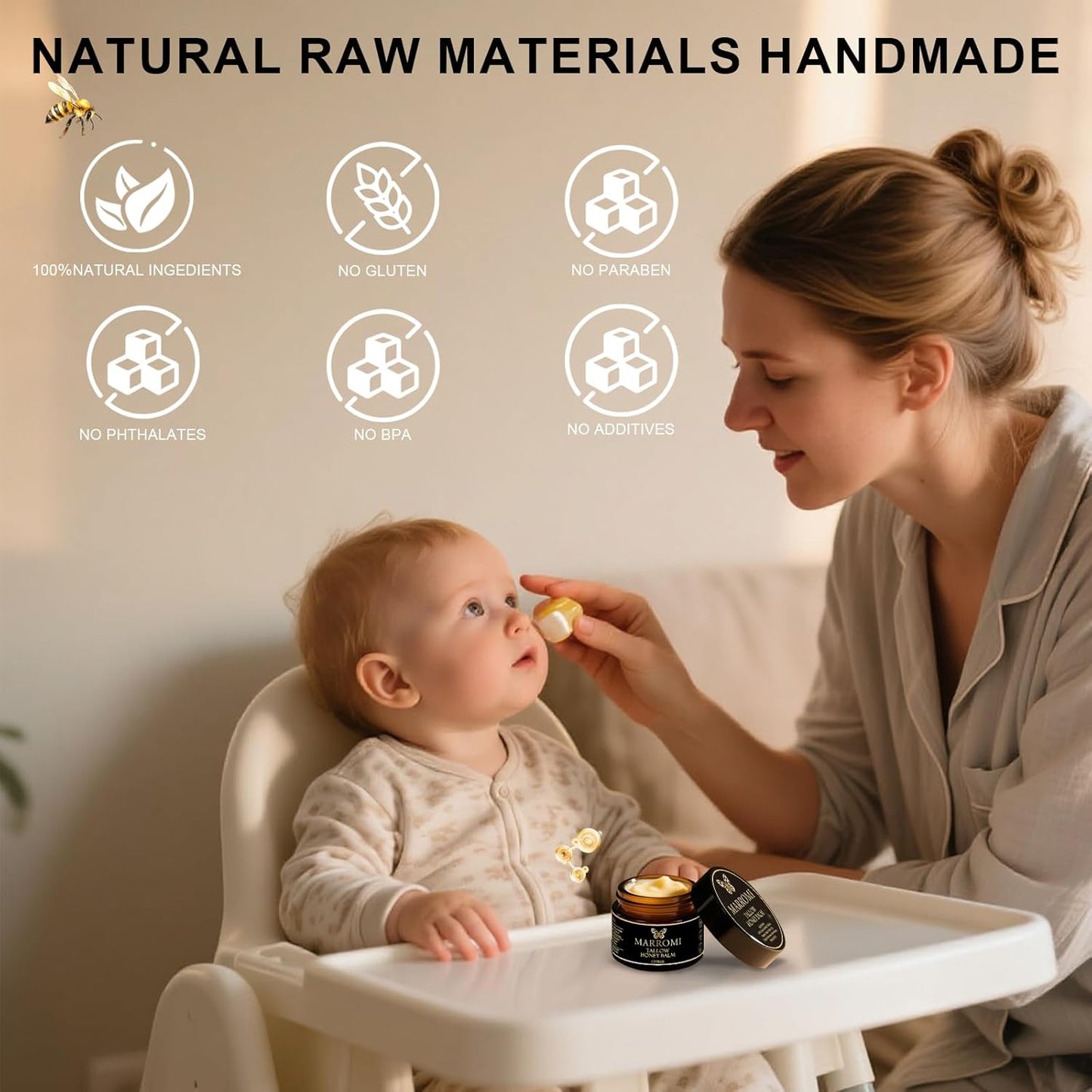 Marromi Beef Tallow for Skin, Tallow Honey Balm, Organic Grass-Fed Beef Tallow Balm with Raw Honey, Natural Soothing Moisturizing (1Pc, 2ounce)-Velvo Beauty