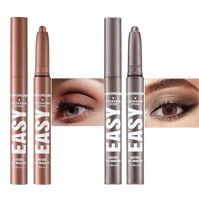 Jolilab Eyeshadow Stick Set, 2 PCS Matte Professional Bright-Colored Contouring and Highlight Stick, Cream Waterproof Long Lasting High Pigmented Eye Shadow (2, 05+21 2pcs)-Velvo Beauty