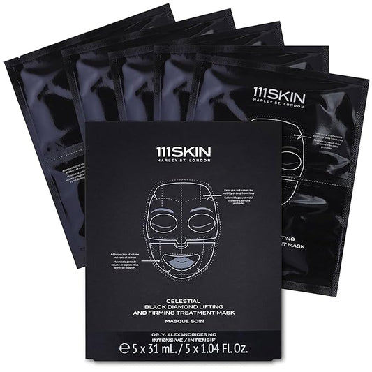 111SKIN Celestial Black Diamond Lifting and Firming Treatment Mask - Anti-Aging - Tone, Tighten, Retexturize Complexion - Fragrance Free - Set of 5 (2.5 oz each) - Face Mask-Velvo Beauty
