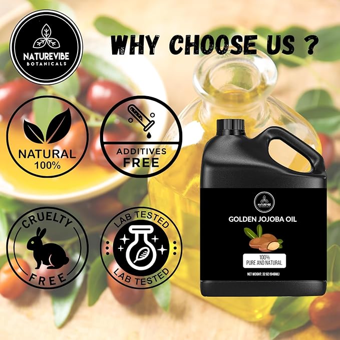 Naturevibe Botanicals Golden Jojoba Oil 32 oz – 100% Pure, Cold-Pressed Moisturizer for Skin & Hair | Antioxidant-Rich, Non-Greasy, Carrier Oil & Daily Hydration-Velvo Beauty