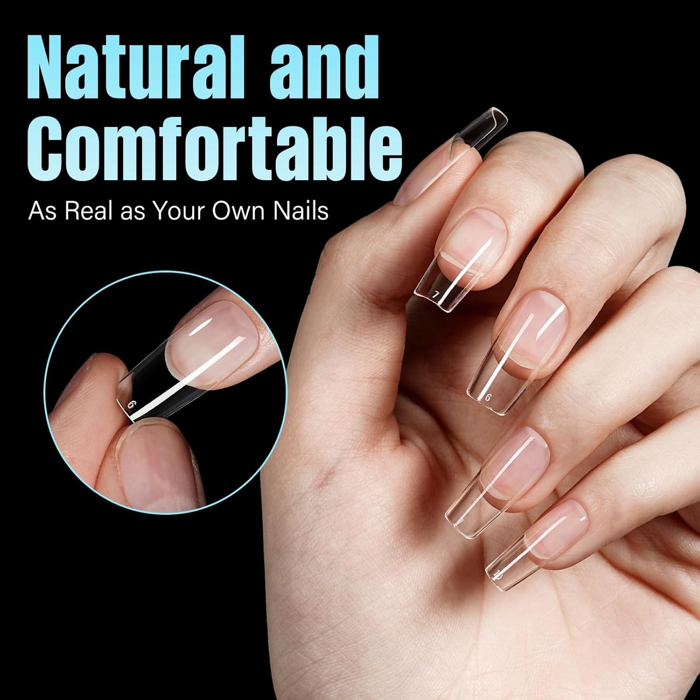 TOMICCA Medium Square Nail Tips, 240Pcs Soft Acrylic Nail Tips Pre-Shaped Half Matte Fake Clear Gelly Tips, Press on Acrylic Nails for Nail Extension DIY Nail Salon 12 Sizes-Velvo Beauty