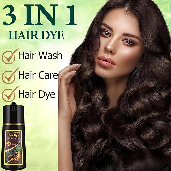Instant Brown Hair Dye Color Shampoo 3 in 1 for Gray Hair Coverage - Herbal, Easy to Use, Long Lasting for Women & Men, 500Ml (Dark Brown)-Velvo Beauty