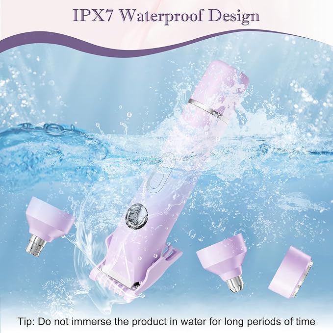 Upgrade Dermave Bikini Shaver, Dual Head 4 in 1 Bikini Trimmer for Women, IPX7 Waterproof Wet & Dry Use Electric Razor with Led Light and Display for Nose, Eyebrow, Bikini, Body (Purple)-Velvo Beauty