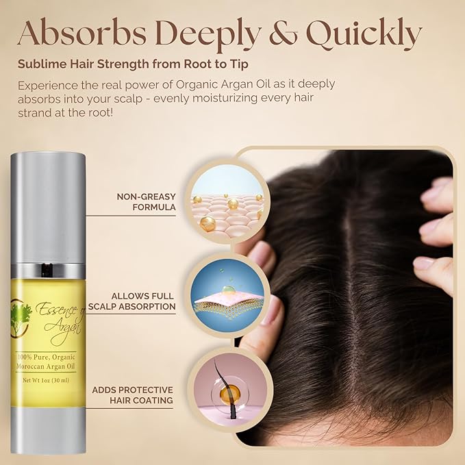 Essence of Argan 100% Pure Moroccan Organic Argan Oil - Natural EcoCert Oil that Nourishes and Conditions Your Skin, Hair and Nails (50ml/1.7oz)-Velvo Beauty