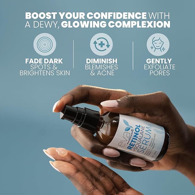 Eva Naturals Retinol + Squalane Serum – Anti Aging Face Serum for Wrinkles, Collagen Boost, Eye & Night Use – Retinoid Skin Care for Acne, Pores, Dark Spots & Sensitive Skin-Velvo Beauty