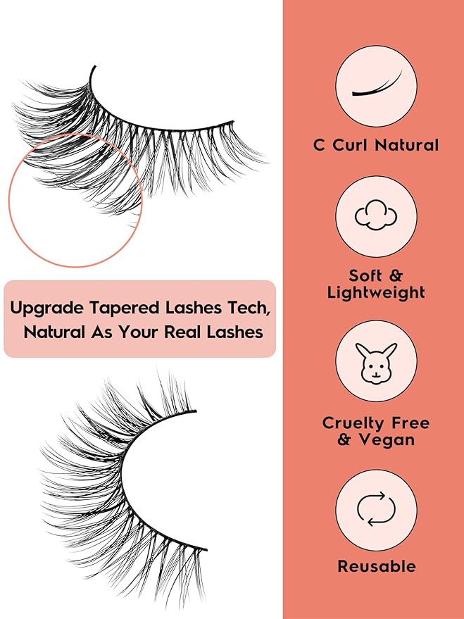 Wispy Cat Eye Lashes False Eyelashes Natural 10mm Short Lashes Pack Soft Strip Eyelash 3D Volume C Curl Natural Eyelashes 7 Pair Siligli Eyelashes-Velvo Beauty