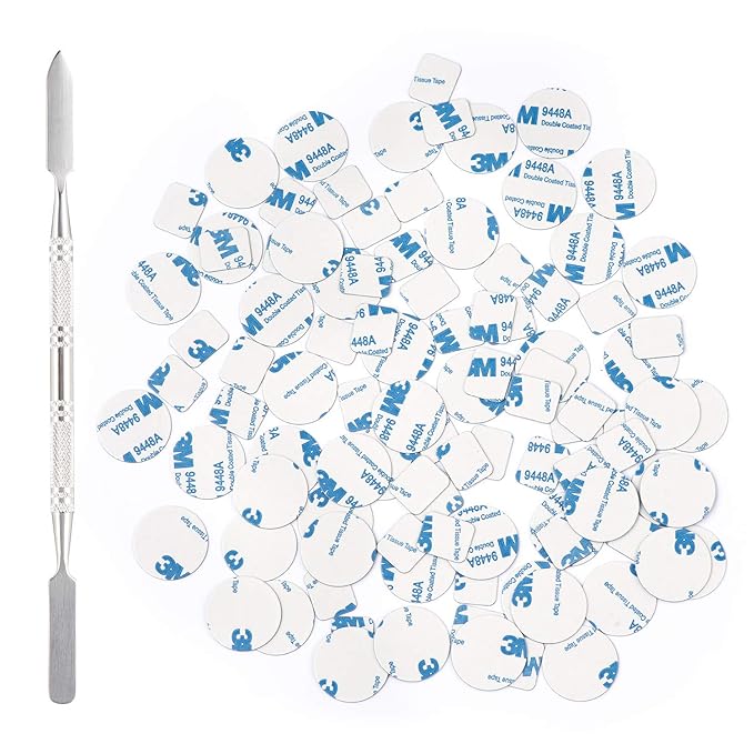 100Pcs Metal Stickers for Magnetic Palette Empty Eyeshadow Makeup Palette + Depotting Spatula (50Pcs Round + 50Pcs Square)-Velvo Beauty