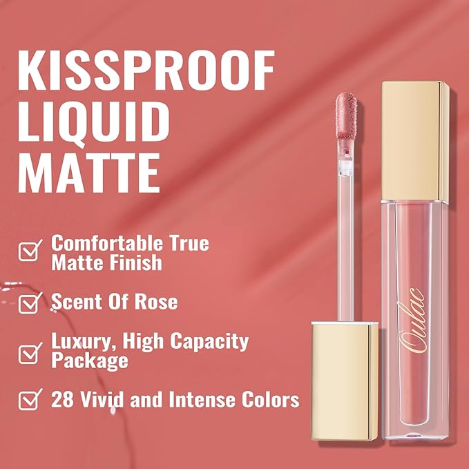 Oulac Matte Liquid Pink Nude Lipstick for Women, Long Lasting Lipstick Waterproof Lip Stain, No Transfer, Creamy High Pigmented Formula with Rose Oil, Vegan & Cruelty-Free, Coral Pink M11-Velvo Beauty