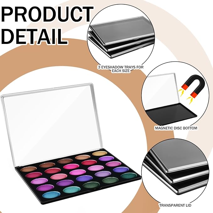 3 Pcs Large Empty Magnetic Eyeshadow Palette Cosmetics Pan with Clear Top DIY Eyeshadow Pan Cosmetics Dispensing Storage Box for DIY Eyeshadow Lipstick Pigment Blush 9.25 x 6.57 x 0.47 Inch-Velvo Beauty