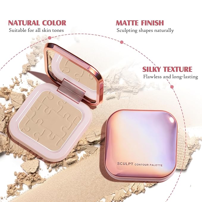 Contour Palette with Brush, Cream Contour Powder Palette Bronzer Powder Matte Bronzer Palette Cool Toned Contour Kit with Mirror for Face Sculpting Contour Makeup (#C01 Soft Grey)-Velvo Beauty