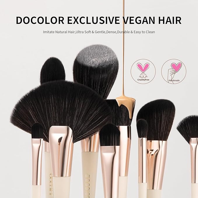Docolor Makeup Brushes Set Professional 30Pcs Makeup Brushes Premium Synthetic Powder Kabuki Foundation Contour Blush Concealer Eye Shadow Blending Eyeliner Crease Eyebrow Make Up Brush Kit - Beige-Velvo Beauty