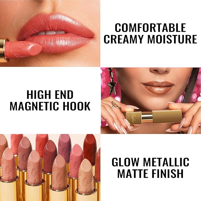Oulac Metallic Red Lipstick Set 3PCS High Impact Lipcolor with Moisturizing Formula, Vegan Beauty, Full-Coverage Lip Color, Gift Lipstick for Women, 4.3g X 3PCS, 12+GM05+GM13-Velvo Beauty