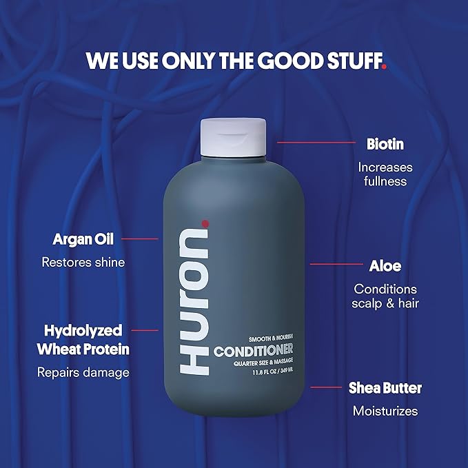 Huron Men’s Conditioner - Lightweight, Hydrating Conditioner - Eliminates Frizzy Hair, Moisturizes, & Restores Shine - Clean & Invigorating Scent - 100% Vegan Ingredients & Cruelty-Free - 11.8 Fl Oz-Velvo Beauty