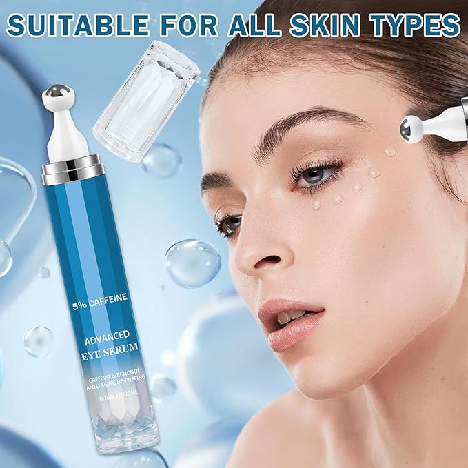 Caffeine Under Eye Cream for Dark Circles Eye Cream for Puffiness and Bags Under Eyes,Eye Roller for Puffy Eyes and Firming,Wrinkle Reducing Crema Para las Ojeras-Velvo Beauty