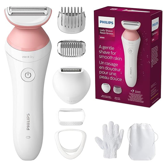 Philips Beauty Lady Electric Shaver Series 6000, Cordless with 7 Accessories, BRL146/00, White-Velvo Beauty