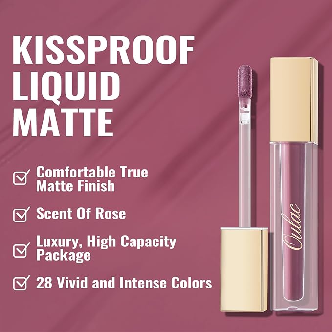 Oulac Matte Liquid Lipstick Mauve Pink Lip Gloss for Women, Long Lasting Lipstick Waterproof, No Transfer, Creamy High Pigmented Formula with Rose Oil, Vegan & Cruelty-Free, M13-Velvo Beauty