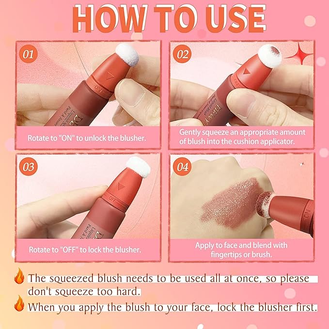 3 Color Blush Beauty Wand, Soft Matte Lightweight With Cushion Applicator Creamy Natural Shimmer Blendable Face Blush. (103# Rosa-Cool Pink+104# Cheery-Dark Rose+105# Ardour -Terracotta)-Velvo Beauty