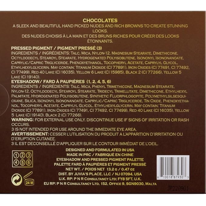 Juvia's Place Palette The Chocolates - Tan, Auburn, Shades of 6, Rich Dark Chocolate Palette, Professional Eye Makeup, Pigmented Palette, Makeup Palette for Eye Color & Shine-Velvo Beauty