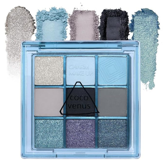 Eyeshadow Palette Makeup- 9 Colors Navy Blue Colorful Eyeshadow Palette Matte Shimmer Natural Eye Shadow palettes Highly Pigmented Naturing-Looking Long Lasting (Blue#)-Velvo Beauty