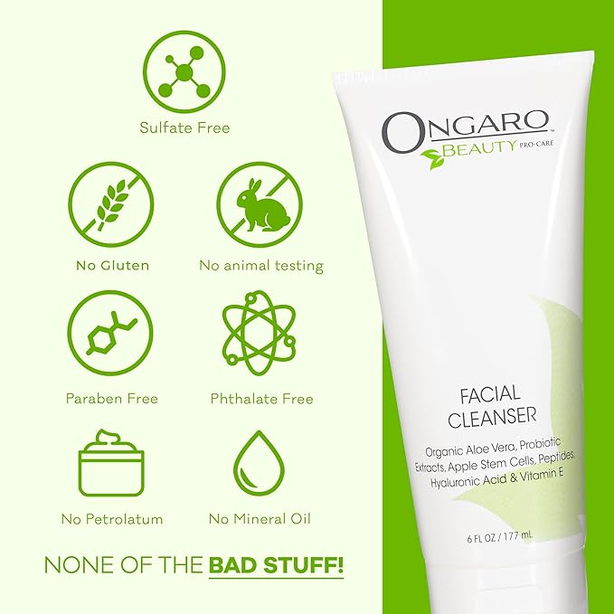 Ongaro Beauty Hydrating Face Cleanser, Gentle Facial Cleanser with Organic Aloe Vera for Normal, Oily, Sensitive and Dry Skin, Facial Wash with Hyaluronic Acid and Vitamin E, 6 fl oz-Velvo Beauty