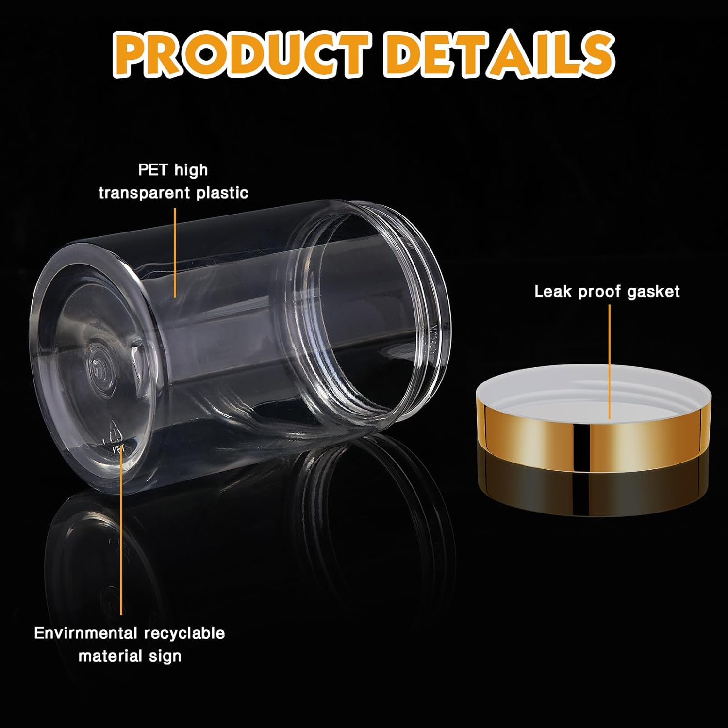 SATINIOR 100 Pcs Plastic Jars with Lids Small Containers Lids Wide Mouth Small Plastic Containers for Lotion Cream Rhinestones Body Butters Travel Storage(10 oz,Gold)-Velvo Beauty