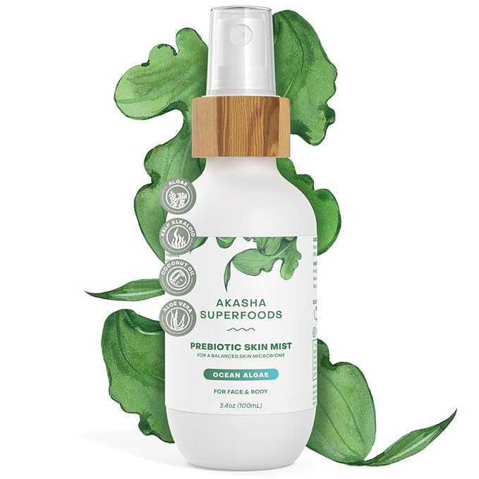 Akasha Prebiotic Skin Mist 3.4oz I Organic Facial Mist, Sea Kelp Extract, Face Spray for Naturally Restoring the Skins Microbiome, Dewy, Help Acne, Psoriasis & Sunburn*, Anti Aging Skin Care Products-Velvo Beauty