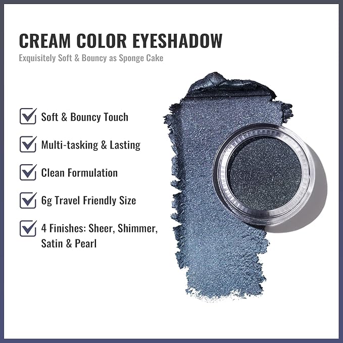 Oulac Grey Cream Eyeshadow, Waterproof Highly Pigmented Glitter Eye Shadow with Moisturizing Formula, Extremely Soft Creamy Texture, Easy to Blend, Large Capacity,.(06)-Velvo Beauty