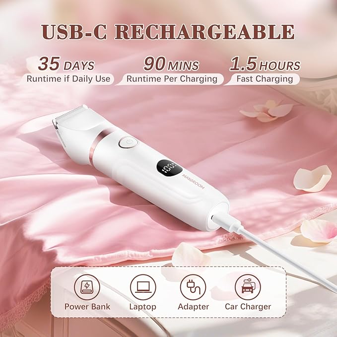 Bikini Trimmer for Women, 3-in-1 Waterproof Electric Shaver, Cordless Pubic & Body Hair Trimmer, Facial Shaver, Easy-Clean Razors with Ceramic Blade, Type-C Rechargeable, Led Display-Velvo Beauty
