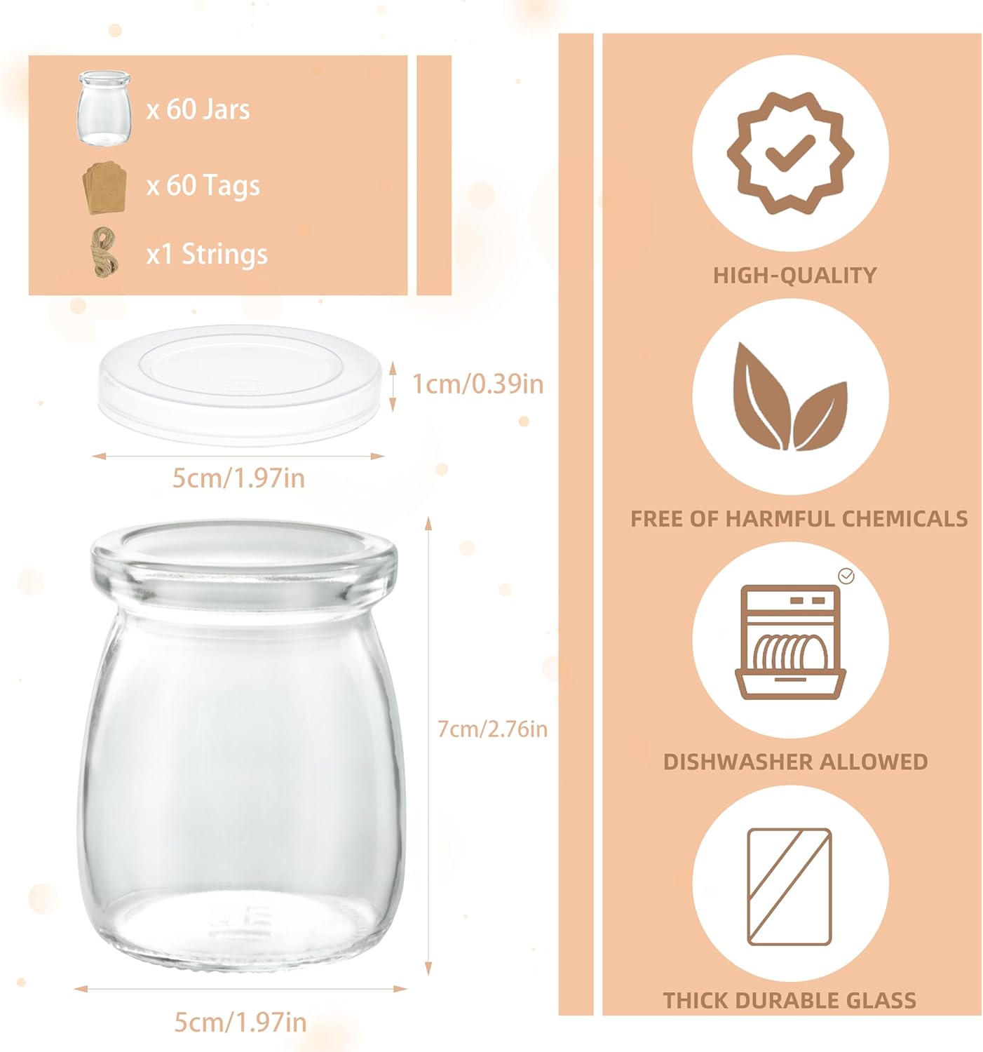 Mini Pudding Jars 60Pack, 3.4 oz Glass Favor Jar with Lids, Candle jars,Yogurt Containers with Lids, Mason Jar,Bath Salt Jars Wedding Favors Honey Pot-Velvo Beauty