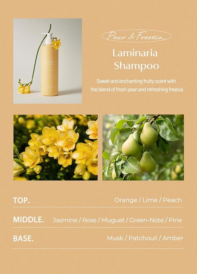 laferme Laminaria Shampoo with Organic Ingredient, Korean Clarifying Shampoo, Hydrating for Dry Hair, Strengthening for Weak Hair, Sulfate & Paraben-Free, for Women & Men, 33.8 FL OZ, Pear & Freesia-Velvo Beauty